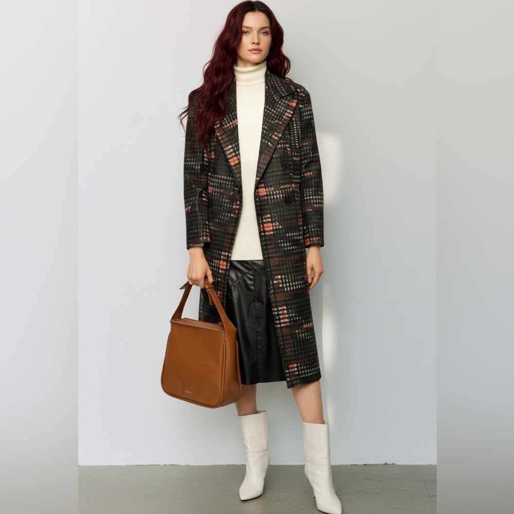 NWT All Saints Lottie Plaid Wool Blend Oversized Long Coat Sz 00